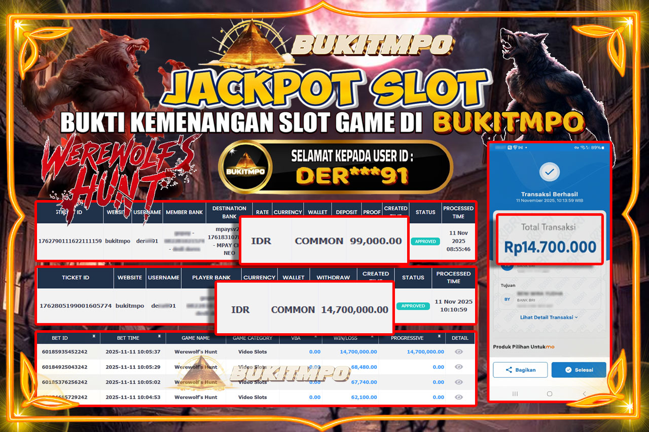 BUKITMPO JACKPOT WEREWOLF'S HUNT Rp.14.700.000,- LUNAS
